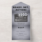 Retro Film Clap Board Gray Wedding All In One Einladung (Innen Boden)