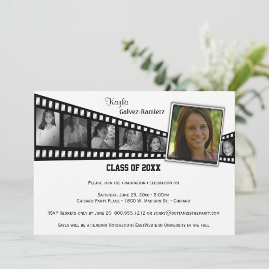 Retro Film Strip Graduation Party Foto Einladung (Stehend Vorderseite)