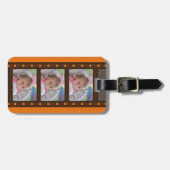 Retro Filmstreifen Bis zu 3 Fotos auf Orange Gepäckanhänger (Vorderseite horizontal)
