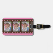 Retro-Filmstreifen Bis zu 3 Fotos auf Rosa Gepäckanhänger (Vorderseite horizontal)