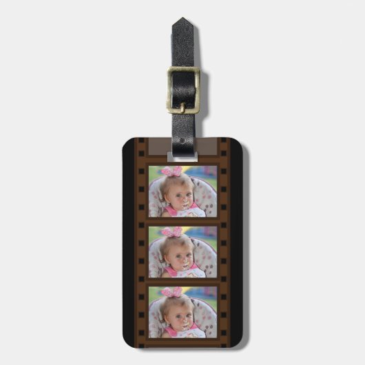 Retro-Filmstreifen Bis zu 3 Fotos auf schwarz Gepäckanhänger (Vorderseite vertikal)