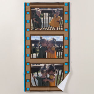 Retro-Filmstreifen bis zu 3 Fotos Blau Strandtuch