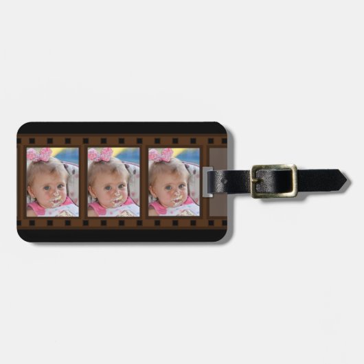 Retro-Filmstreifen Bis zu 3 Fotos für Portrait auf Gepäckanhänger (Vorderseite horizontal)