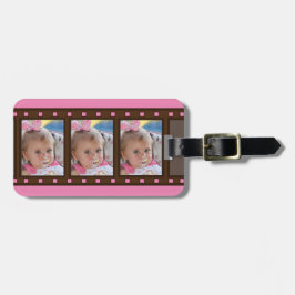 Retro-Filmstreifen Bis zu 3 Portraitfotos auf Rosa Gepäckanhänger