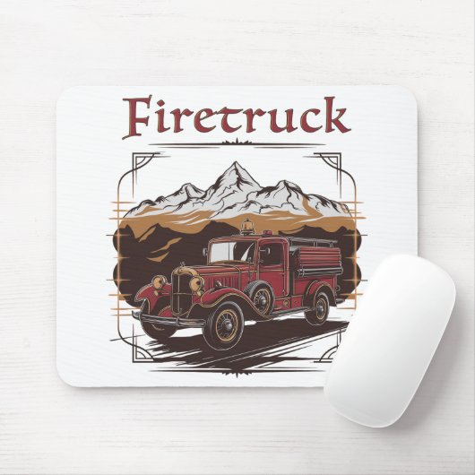 Retro fire engine mountain range mousepad (Mit Mouse)