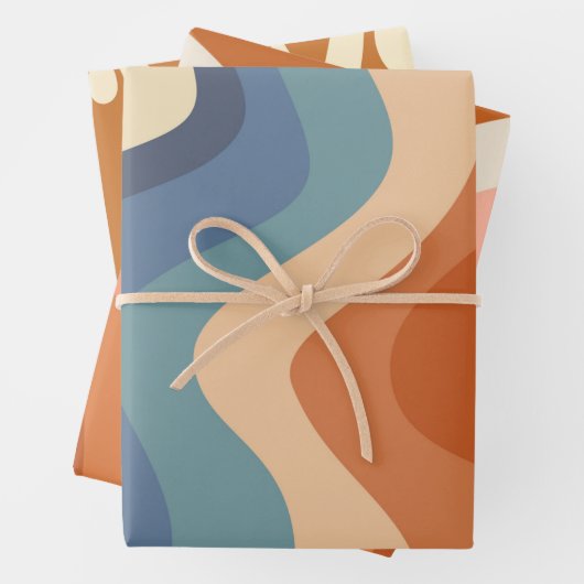 Retro Fire Flames Waves Rainbow Stripes 70er Hippi Geschenkpapier Set (Beispiel)