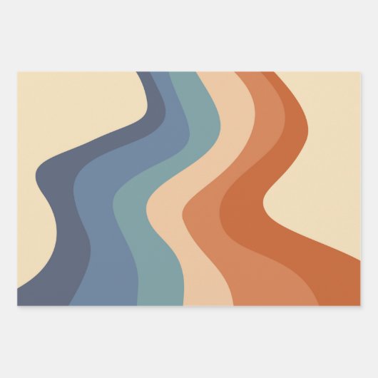 Retro Fire Flames Waves Rainbow Stripes 70er Hippi Geschenkpapier Set (Vorderseite)