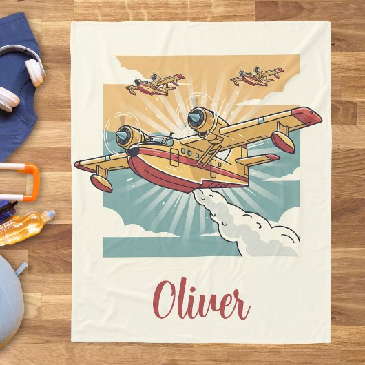 Retro Firefight Water Bomber AirPlane Fleecedecke