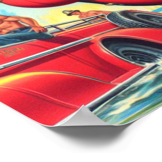 Retro Firefighter Girl Poster (Ecke)