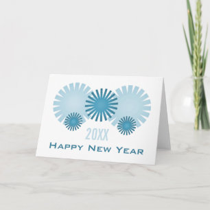 Retro Fireworks New Year's Card, Blau Feiertagskarte