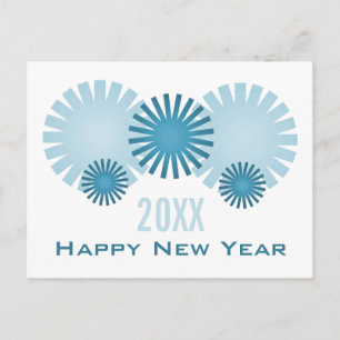 Retro Fireworks New Years Postcard, Blue Feiertagspostkarte