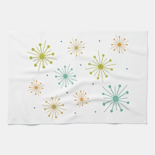 Retro Fireworks Sternexplosionen farbenfrohe Mitte Geschirrtuch (Horizontal)