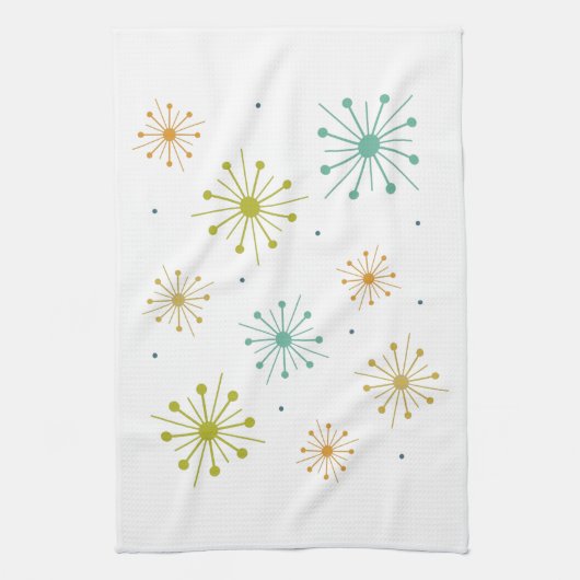 Retro Fireworks Sternexplosionen farbenfrohe Mitte Geschirrtuch (Vertikal)