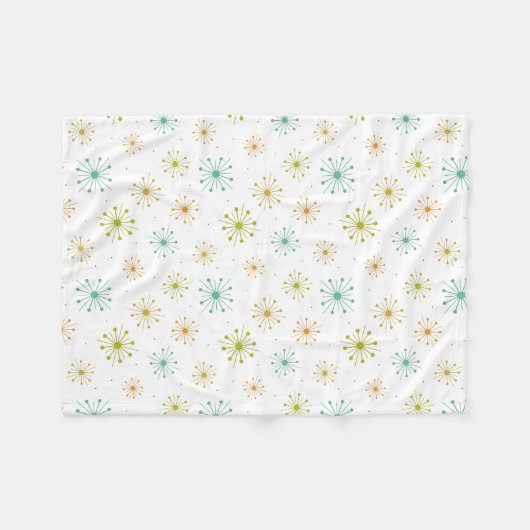 Retro Fireworks Sternexplosionen Mid Century Patte Fleecedecke (Vorderseite (Horizontal))