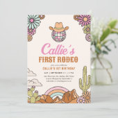 Retro First Rodeo Western Girl 1. Geburtstag Einladung (Stehend Vorderseite)