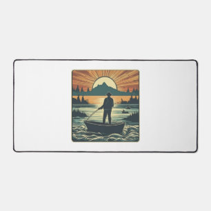 Retro-Fischerei Fisch Sunset Boote Schreibtischunterlage