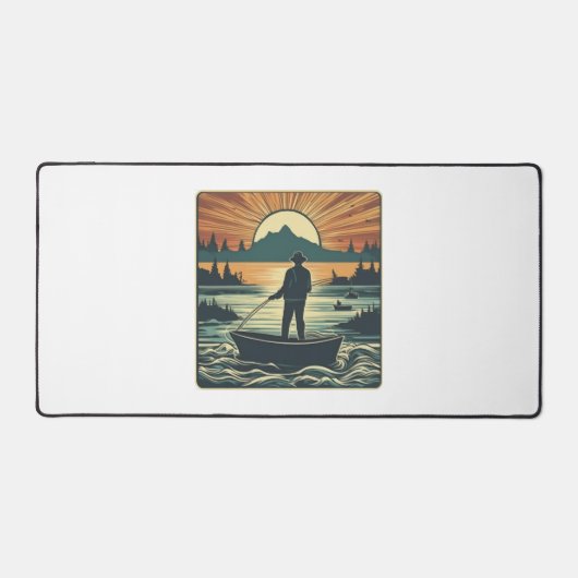 Retro-Fischerei Fisch Sunset Boote Schreibtischunterlage (Vorderseite)