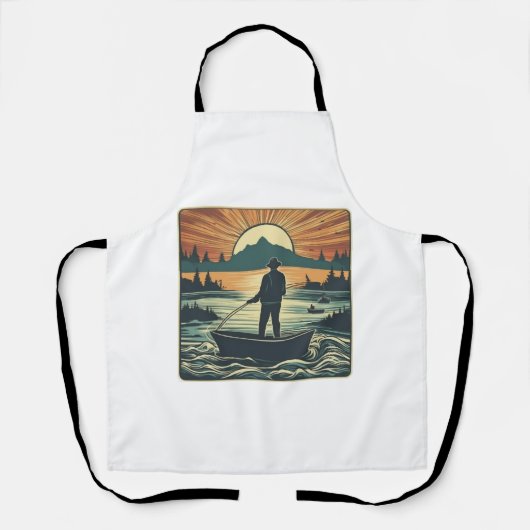 Retro-Fischerei Fisch Sunset Boote Schürze (Vorderseite)