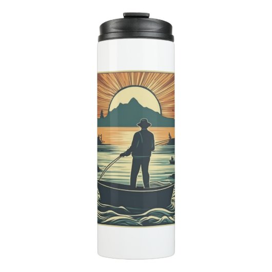 Retro-Fischerei Fisch Sunset Boote Thermosbecher (Vorderseite)