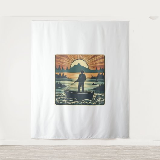 Retro-Fischerei Fisch Sunset Boote Wandteppich (Vorderseite)