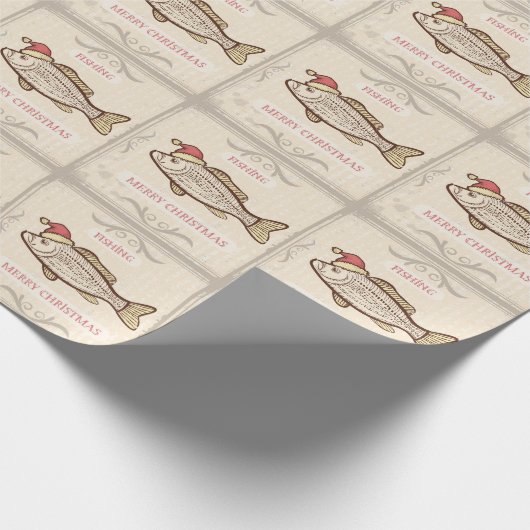 Retro-Fischfang Weihnachtsfisch in Weihnachtsmannm Geschenkpapier (Ecke)