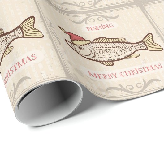 Retro-Fischfang Weihnachtsfisch in Weihnachtsmannm Geschenkpapier (Rolleneckpunkt)