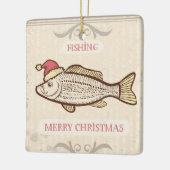 Retro-Fischfang Weihnachtsfisch in Weihnachtsmannm Keramikornament (Links)