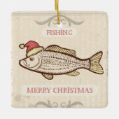 Retro-Fischfang Weihnachtsfisch in Weihnachtsmannm Keramikornament (Vorderseite)