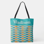 Retro Fish Muster Türkis Orange Personalisiert Tasche (Rückseite)