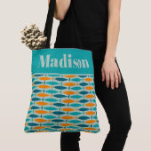 Retro Fish Muster Türkis Orange Personalisiert Tasche (Von Nahem)