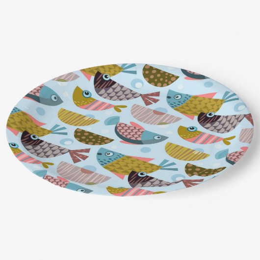 Retro Fish Pappteller (Schrägansicht)