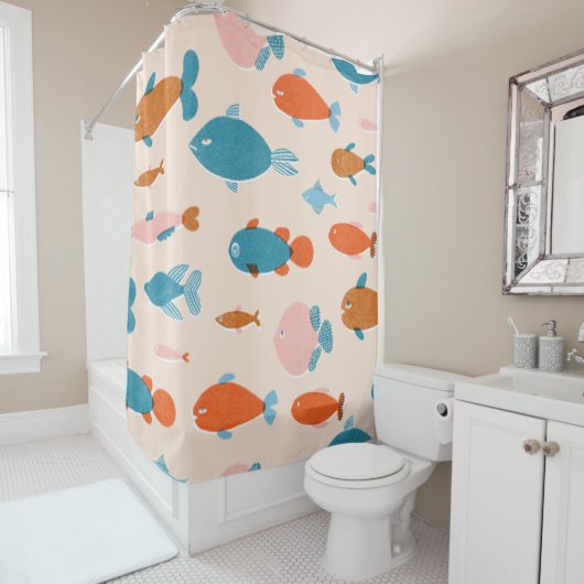 Retro Fish: Risograph Style Pattern Duschvorhang (Beispiel)