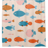 Retro Fish: Risograph Style Pattern Duschvorhang (Vorderseite)