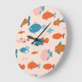 Retro Fish: Risograph Style Pattern Große Wanduhr (Winkel)