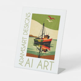 Retro Fishing Boat Reflection Mid-Century Sockelschild