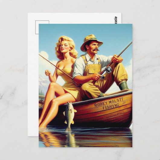 Retro FIshing Illustration Postkarte (Vorne/Hinten)