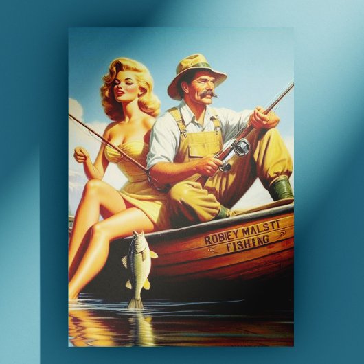 Retro FIshing Illustration Postkarte