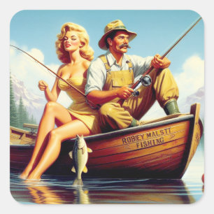 Retro FIshing Illustration Quadratischer Aufkleber