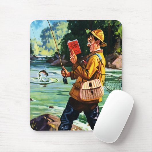 Retro Fishing Scene Illustration Geschenk Mousepad (Mit Mouse)