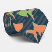 Retro Fishing Vater Neon Fish Muster Krawatte (Gerollt)