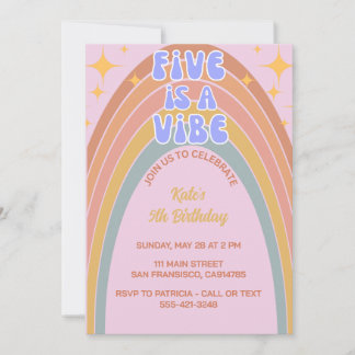 Retro Five ist ein Vibe Rainbow Pink zum Geburtsta Einladung
