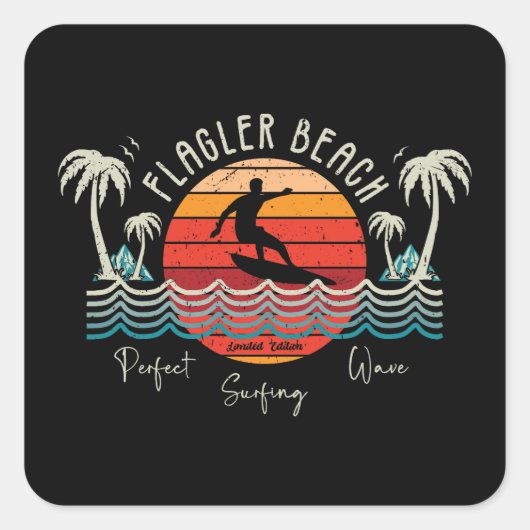 Retro Flagler Beach Quadratischer Aufkleber (Vorderseite)