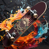 Retro Flaming Astronaut Rose Personalisiert Name Skateboard
