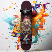 Retro Flaming Astronaut Rose Personalisiert Name Skateboard