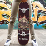Retro Flaming Astronaut Rose Personalisiert Name Skateboard<br><div class="desc">Retro Flaming Astronaut Rose Personalisiert Name Skateboard</div>