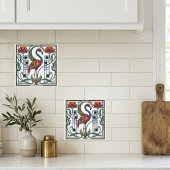 Retro-Flamingo-Blumen-Geometrisches Muster Fliese