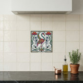Retro-Flamingo-Blumen-Geometrisches Muster Fliese