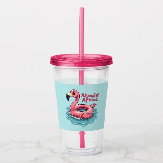 Retro Flamingo Float Funny Summer Acryltrinkbecher (Vorderseite)