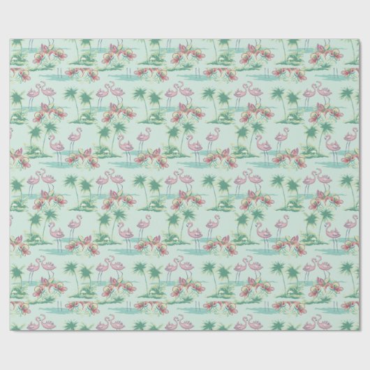 Retro Flamingo Island Wrapping Paper Geschenkpapier (Flach)