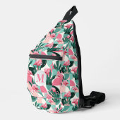 Retro Flamingo Mit Monogramm Crossbody Bag (Rechte Ecke)